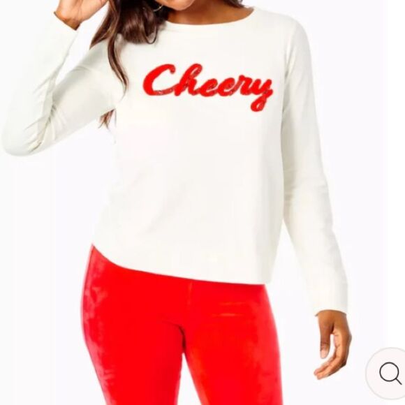 Lilly Pulitzer Women's XL Ivory Beaded Cheery Graphic Pullover Sweatshirt - Picture 1 of 10
